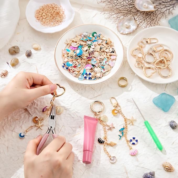 VioraWhite 457 Pcs Ocean Charms Lip Gloss Keychain Making Kit, DIY Craft - Image 4
