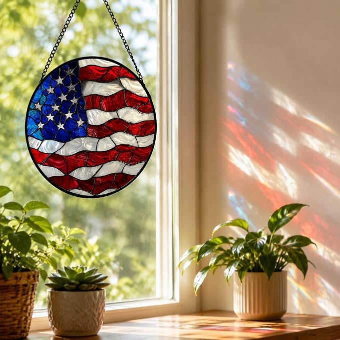 National Flag Acrylic Suncatcher Faux Stained Glass Window Hanging 9.8" | - Image 5