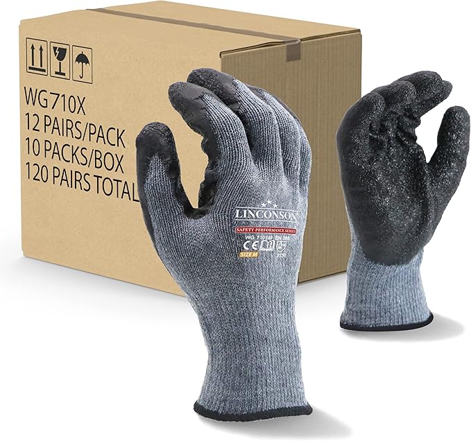 linconson 12 Pairs Extreme Grip Latex Palm Coated Cotton Work Gloves Suitable For Construction, Mechanics and Warehousing