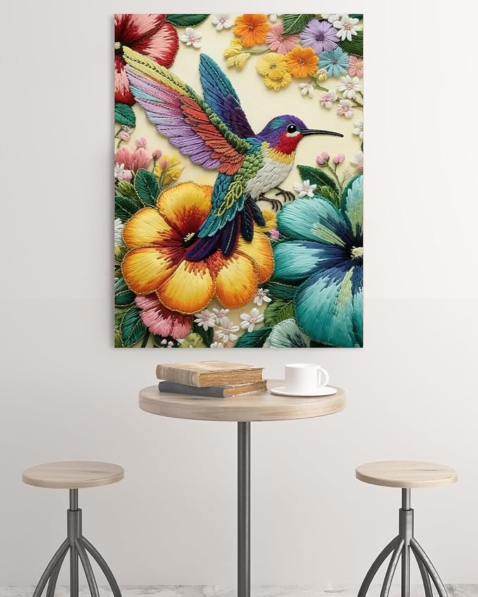 Bird Stamped Cross Stitch Kits for Adults, Flowers 11CT Needlepoint Counted - Image 3