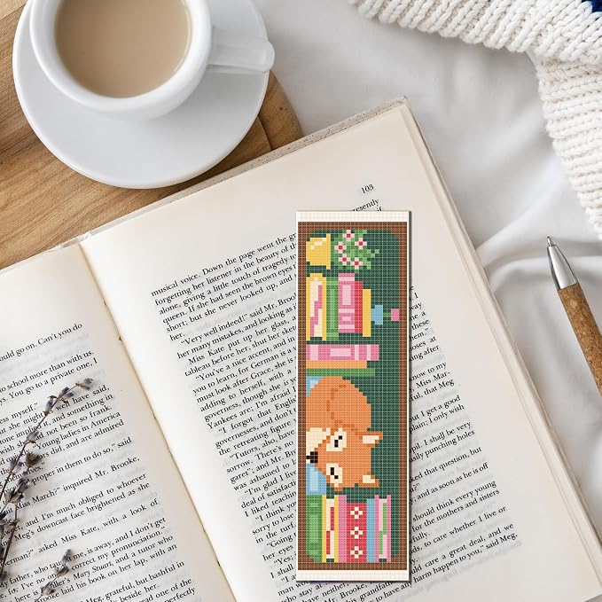 FREEBLOSS 6 Set Cross Stitch Bookmark Kits Fox Bookshelf Pattern Stamped - Image 7
