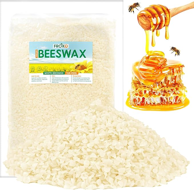 FROKO White Natural Beeswax Pellets 1LB, Organic Beeswax, Beeswax by FROKO