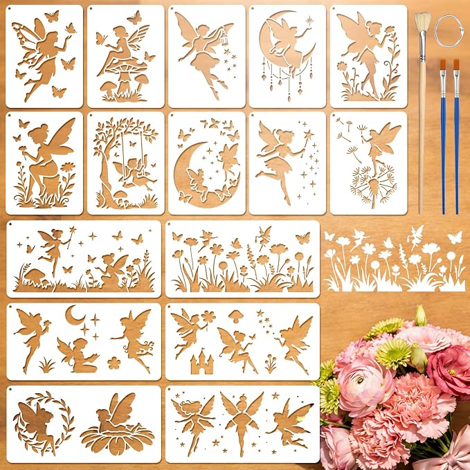 16pcs Fairy Stencils for Painting Stencils for Crafts Reusable | Butterfly Moon by Unknown