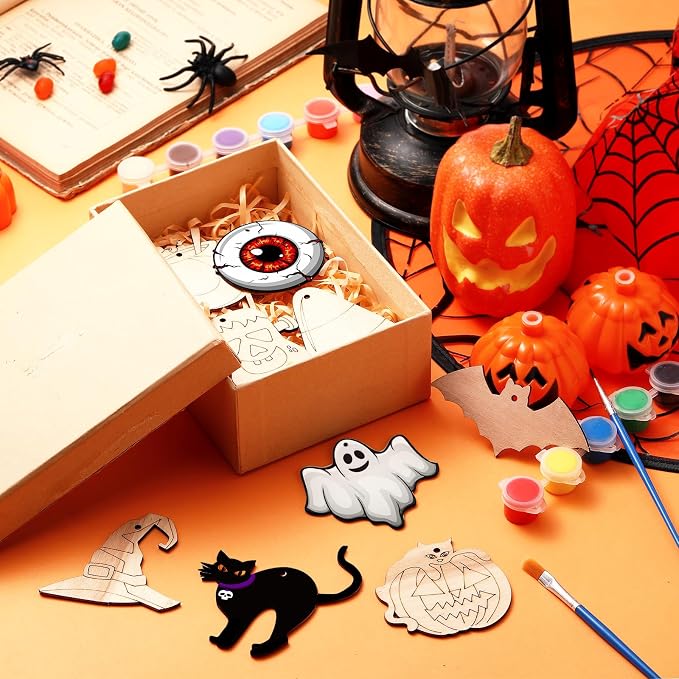 JellyArch 36 Pcs Halloween Wood Cutouts Crafts, Halloween Pumpkin Skull Bat - Image 6