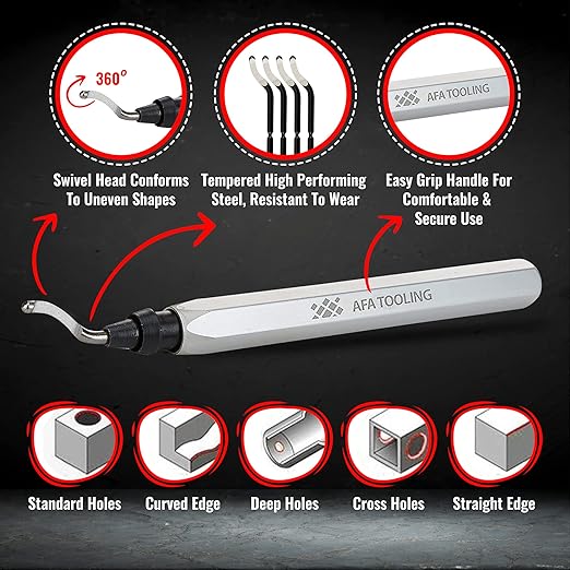 AFA Tooling - Deburring Tool with High Speed Steel Swivel Blade - Works on Metal, Resin, PVC Pipes, Copper, Plastic and 3D Printed Edges - Plumbing & 3D Printing Burr Removal Reamer Tool