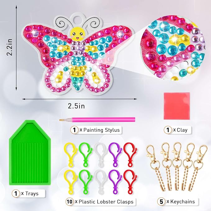 FFNIU Diamond Art for Kids, 15 Pack Diamond Art Painting Keychains, DIY Gem 5D - Image 4