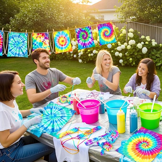 Abbylike 96pcs Tie Dye Party Cotton Drawstring Backpacks Scrunchies Bow Hair - Image 4