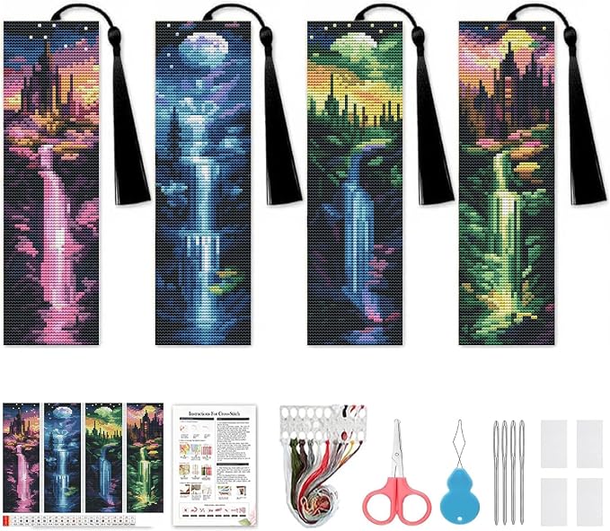 NEGEKFKX 4 Pcs Cross Stitch Bookmark Kit by NEGEKFKX