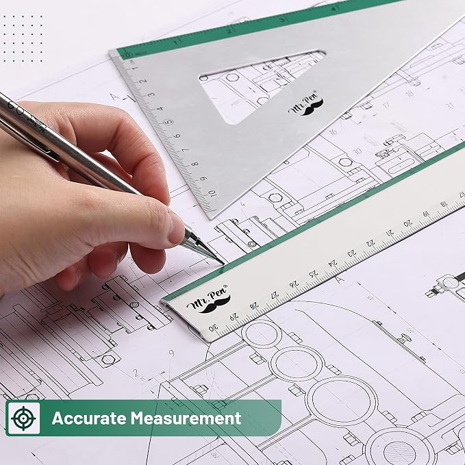 Mr. Pen- Metal Geometry Kit, 4 Pack, 45° & 30°/60° Set Squares | 6" Protractor - Image 4