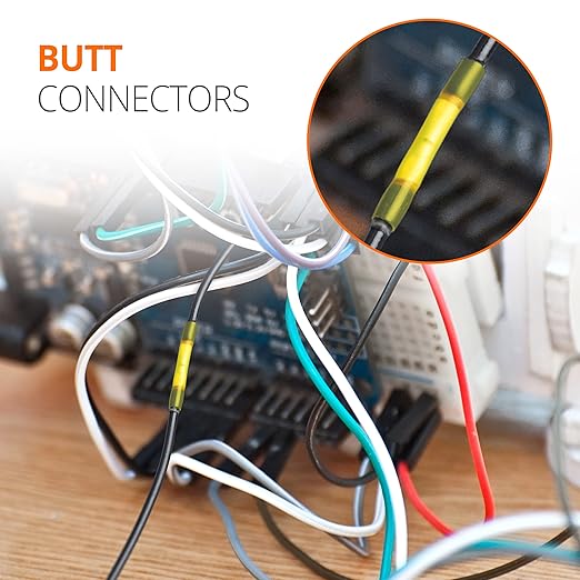Wirefy 150 PCS Heat Shrink Butt Connectors Yellow 26-24 AWG - Marine Grade Butt Splice Connectors - Electrical Waterproof Heat Shrink