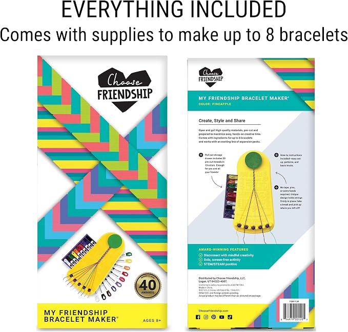 Choose Friendship Bracelet Making Kit – 20 Pre-Cut Threads, Portable Loom - Image 3