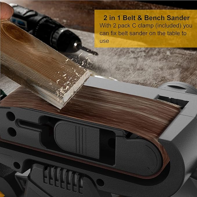Jellas 7Amp Belt Sander 3 × 21-Inch with Dust Bag, Bench Sander with Variable-speed Control, 2 in 1 Vacuum Adapter, 10 Feet (3 Meters) Length Power Cord - BS750