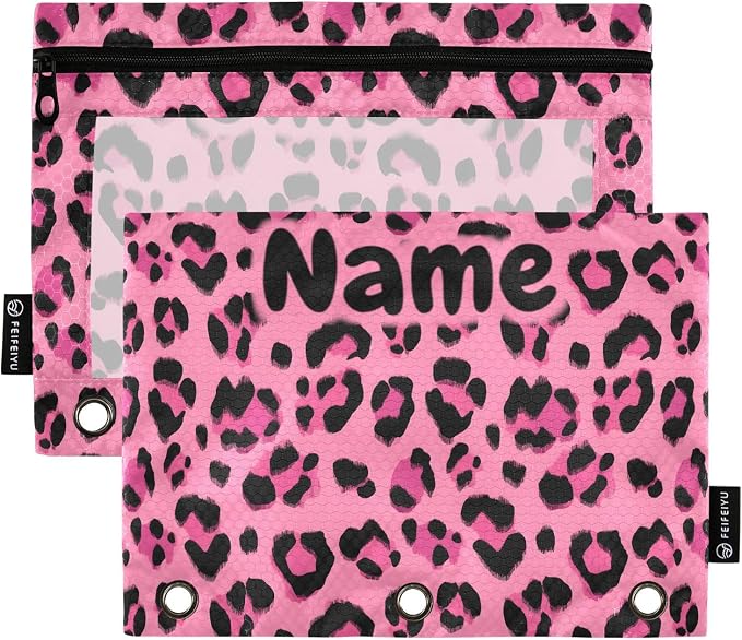 Custom Hot Pink Black Leopard Print Pencil Pouch by BOENLE-WELCOMEYOURCOMING