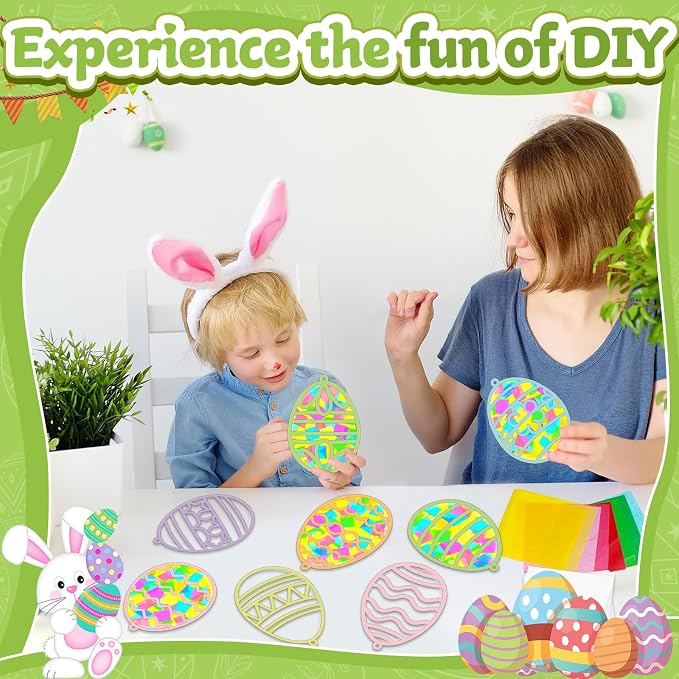 32 Sets Easter Egg Suncatchers Craft Kit DIY Window Stained Glass Effect Easter - Image 5