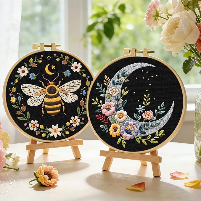 ERKOON Embroidery Kit for Beginners Adult, 2 Set Flower Cross Stitch Set - Image 6