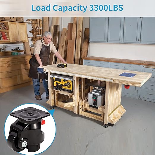 Nefish Leveling Casters Set of 4 Heavy Duty 80F, Retractable Caster Wheel for Workbench, Ratchet Arm Design 3300 LBS Capacity, 360 Degree Swivel Castor with Rubber Foot for Furniture, Equipment