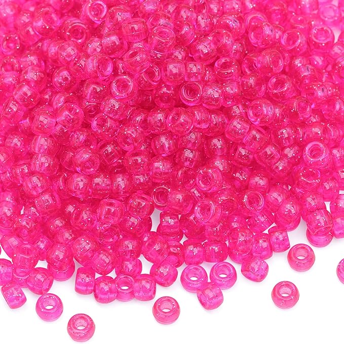 1000Pcs Pony Beads Bracelet 9mm Hot Pink Glitter Plastic Barrel Pony Beads by Auvoua