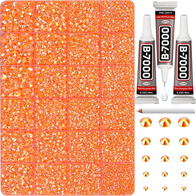 33000Pcs Orange Rhinestones for Bedazzling, Mixed Sizes 2, 6mm Flatback Gems by Worthofbest