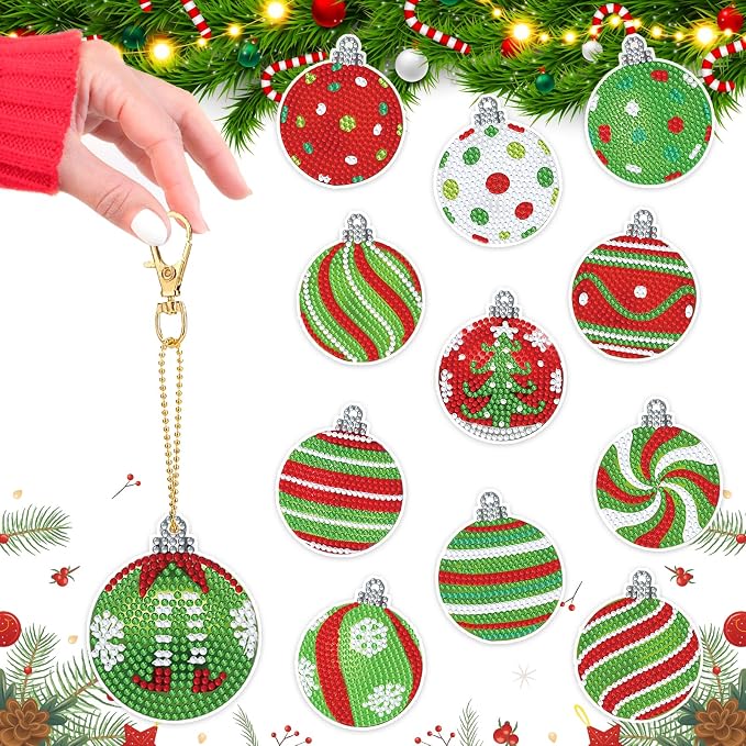 FRVCRS 12Pcs Christmas Diamond Art Keychains DIY Art Christmas Ornaments - Image 3