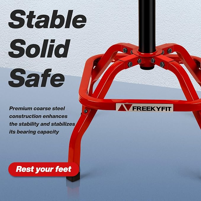 Shop Stool with Backrest, Mechanic Garage Stool for Workshop, Adjustable Stool Chair, Padded Workbench Stool for Men Women, 300 LBS Capacity, 360° Swivel PVC Seat, Heavy Duty, Red