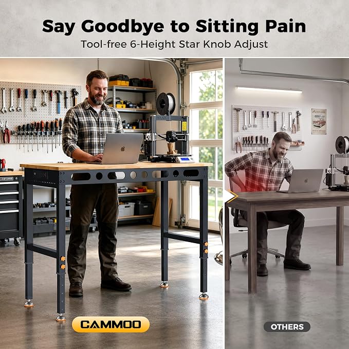 CAMMOO 48 Inch Adjustable Workbench 2000 LBS Capacity, Power Strip, Solid - Image 6