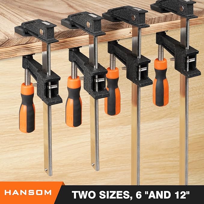 6-Pack Bar Clamps, 12' & 6' Heavy Duty, 600 Lbs Force, Adjustable, Quick Release, 2.5' Throat Depth, Plastic Handle