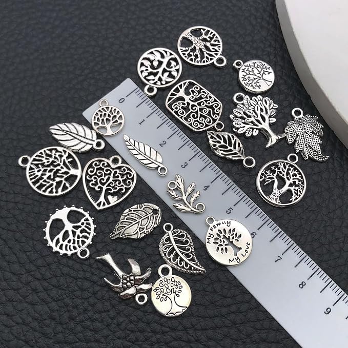 WOCRAFT 60pcs Antique Silver Tree Leaf Bracelet Charms - Image 4