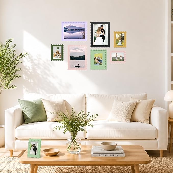 12x16 Picture Frame with Mat for 11x14, Wavy Edge Wooden Real Glass Photo Frame - Image 6