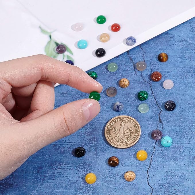 SUPERFINDINGS 36pcs 18 Materals Gemstone Cabochon 8mm Half Round Stone - Image 4