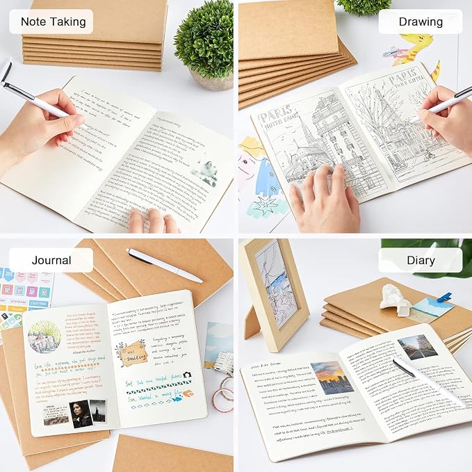 feela 8 Pack Unlined Kraft Paper Notebooks, Blank Journal Note Pad - Image 5