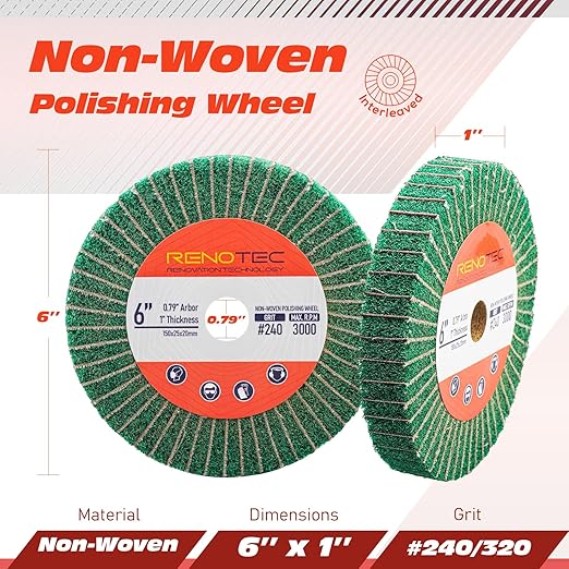 6 Inch Flap Wheel, Non-Woven Abrasive Polishing Wheel, 1 Inch Thickness, 3/4 Inch Arbor, for Bench Grinder (Assorted Grit240 Grit320 SP)