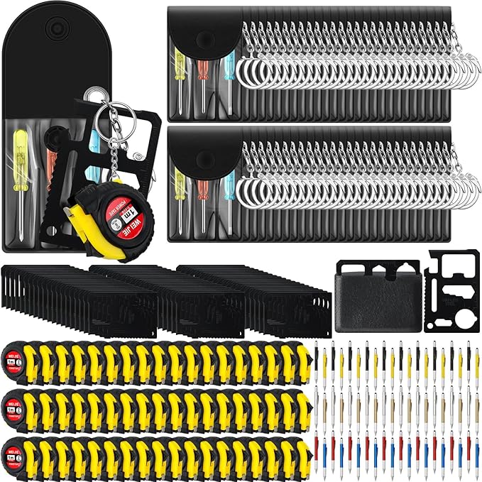 216 Pcs Mini Tape Screwdriver Keychain Set Christmas Men Gifts Bulk Adult Party Favors Multitool Pen Card Tool Measuring Keychains Stocking Christmas Stuffers for Men Dad (Multicolor)