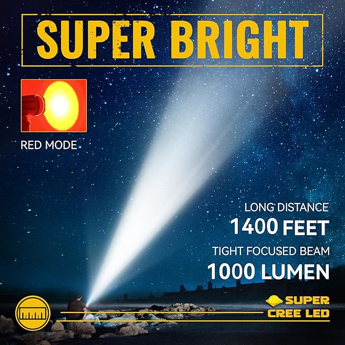 Durapower Rechargeable Spotlight, IP68 Waterproof Super Bright Handheld Spotlight, High Lumen LED Portable Spot Flashlight for Marine Boat Hunting Camping