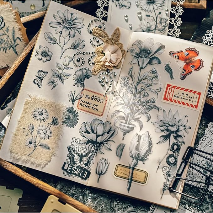 2 Sheets Vintage Floral Rub On Transfer Stickers, - Image 5