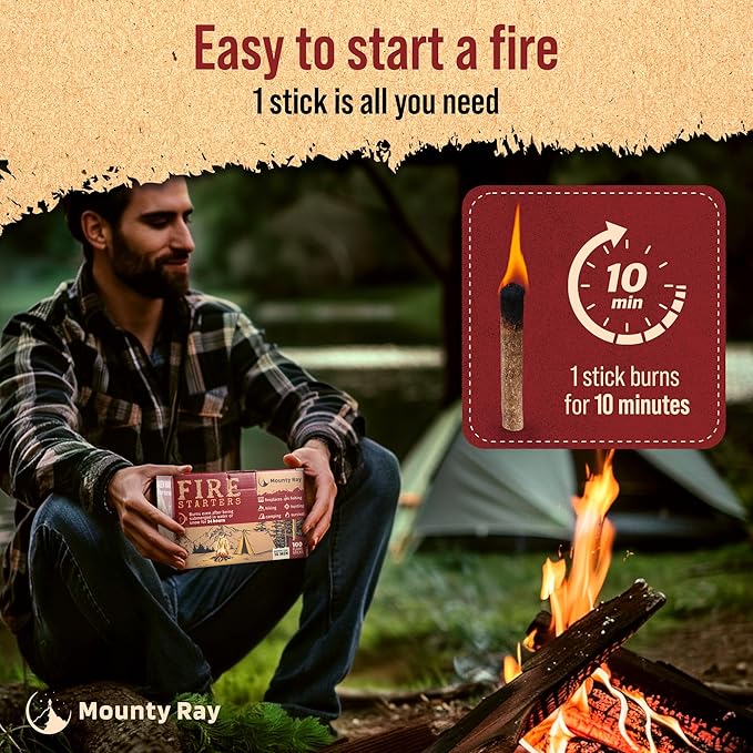 Fire Starters for Campfires - 100 pcs - Waterproof Fire Starter Sticks for Emergency Survival Kit Camping Outdoor Kitchen Indoor Fireplace Bonfire