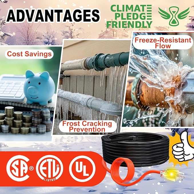 HEATIT Pipe Wrap Heat Tape - Efficient Pipe Freeze Protection, Trusted Performance, CSA & ETL Certified Pipe Heat Tape, Keeps Pipes Ice-Free, Reliable Choice, Hassle-Free,HISD 80ft, 7w/ft, 120V