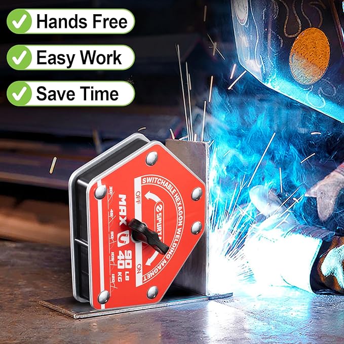 Spurtar Switchable Welding Magnets 90lbs 2PCS On/Off Magnet and Clamps, Heavy Duty Hexagon Welding Holder Tools and Accessories, Holder 30°, 45°, 60°, 75°, 90°, 105°, 120°, 135°, 150°