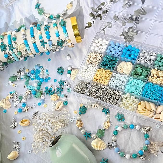 1860Pcs Ocean Beads for Bracelets Making Kit, Sea Turtle Shell Starfish Shape - Image 7