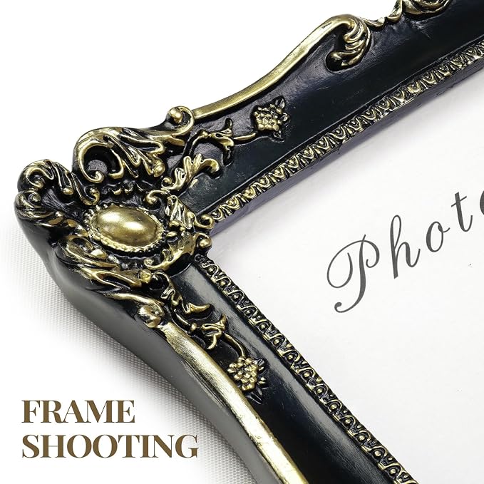 Cuspin Vintage 5x7 Picture Frame Black and Gold, Ornate Resin Photo Frame - Image 4