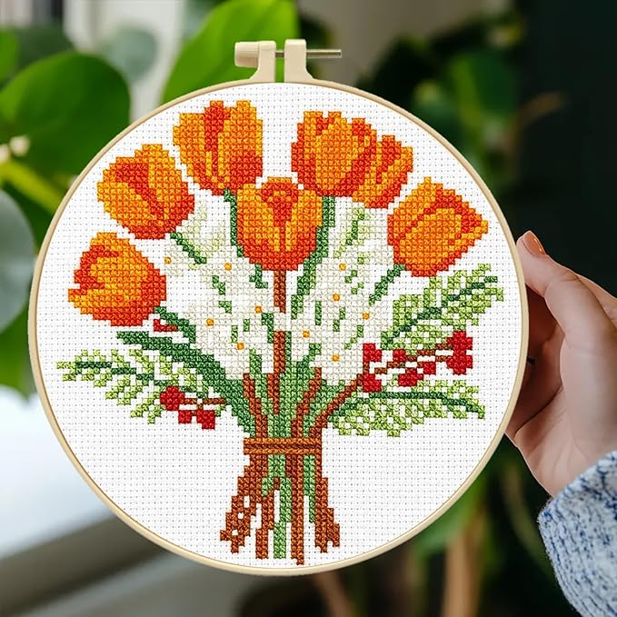 Zhenqing Orange Tulip Bouquet Cross Stitch Kit - Image 2