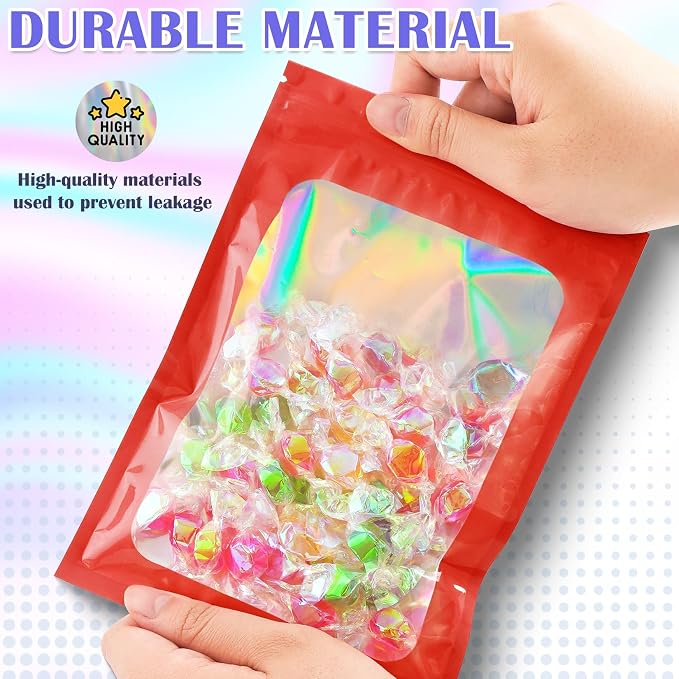 JETMORE 100 Pcs Mylar Bags, Smell Proof Bags Foil Pouch, Holographic Resealable - Image 4