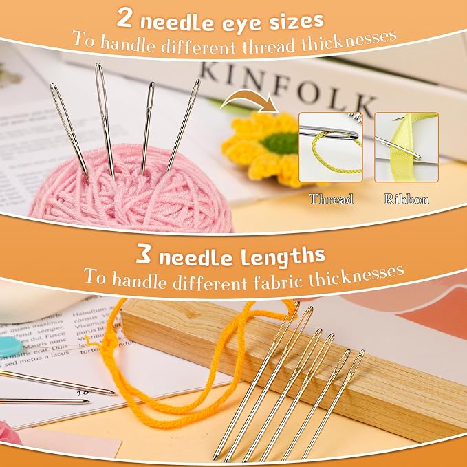 TLKKUE 12 Pcs/3 Sizes Large-Eye Blunt Needles, Steel Yarn Needle - Image 6