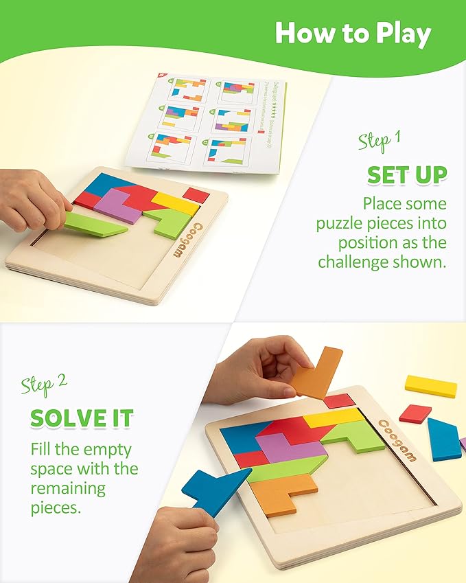 Coogam Wooden Puzzle Blocks Geometric Tangram Brain Teasers Jigsaw 3D Logic IQ - Image 3