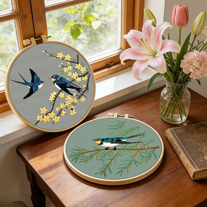 ERKOON Embroidery Kit for Beginners, 2 Set Floral Cross Stitch Set Include - Image 3