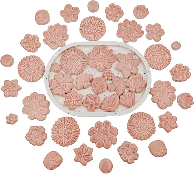 500g/1.1lb Ceramic Mosaic Tiles Mixed Shapes of Flowers, Mushrooms - Image 7