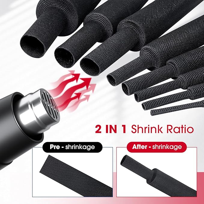 2 in 1 Heat Shrink Braided Sleeving Fabric Tubing-Perfectly fit Irregular Shape Hose/Cable/Wire (3/8"(10mm), 32FT)