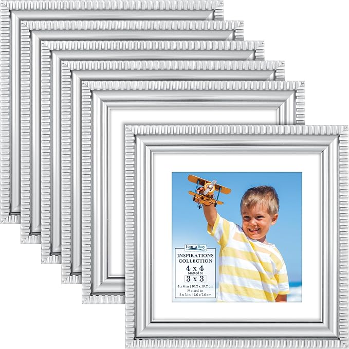 4x4 Picture Frames with 3x3 Mat, 6 Pack, Contemporary, Inspirations | These by IconaBay