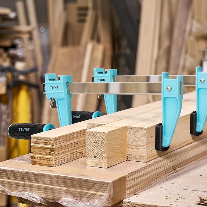 SHALL 6-Inch Steel Bar Clamps Set, 4-pack Medium-Duty Quick-Release F Clamps, 600 Lbs Load Limit for Woodworking, Metal working, DIY and Crafts