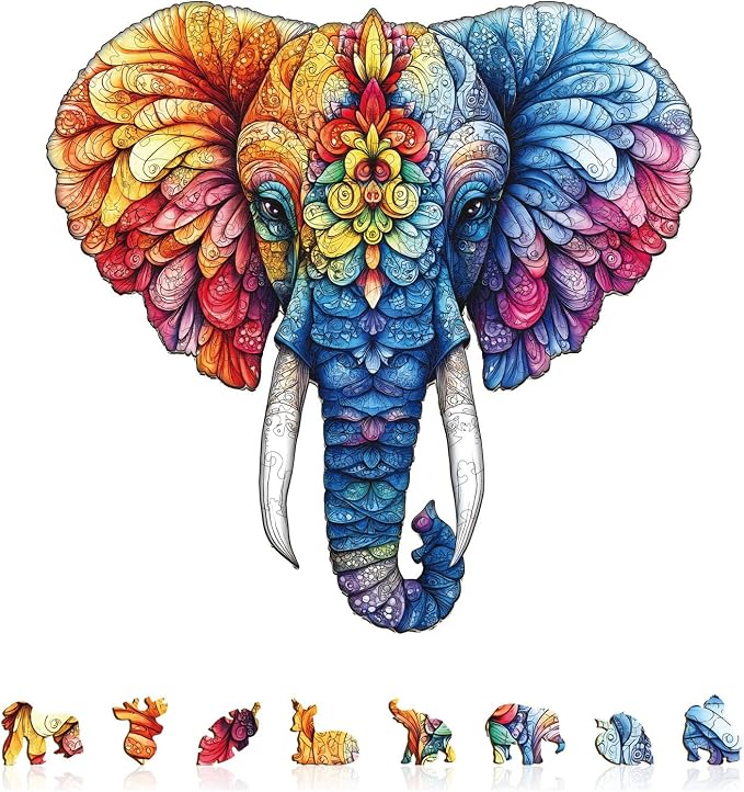 Floral Elephant Puzzles Adults Gifts Wooden 95 Pieces 8.5 * 8.1in by Jollitot
