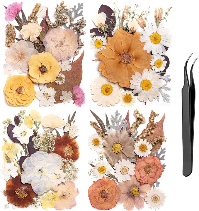90pcs Boho Pressed Flowers Bulk, Vintage Dried Flower Leaves, Natural Fall by LGFMGWH